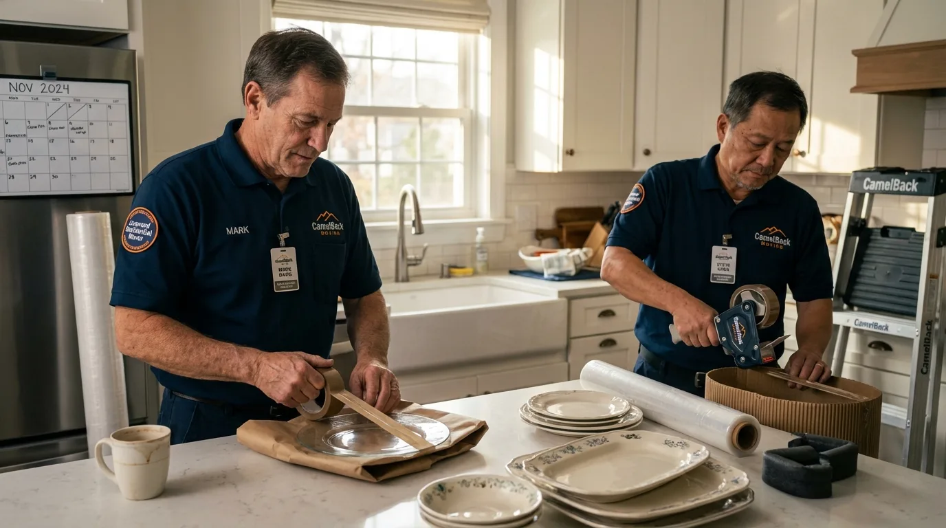 Professional crew packing kitchen dishware in Rydal, GA